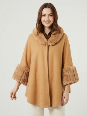 Soft Cape  W/ Fur Collar Shawl